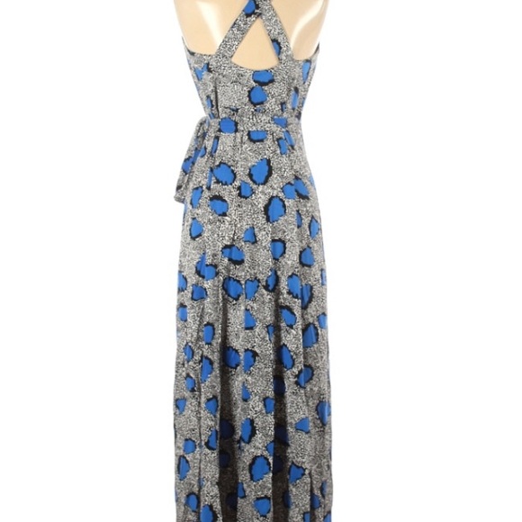 DVF Diane Von Furstenberg Samson Maxi Wrap Dress Blue Cheetah Sz 4 - Picture 2 of 11
